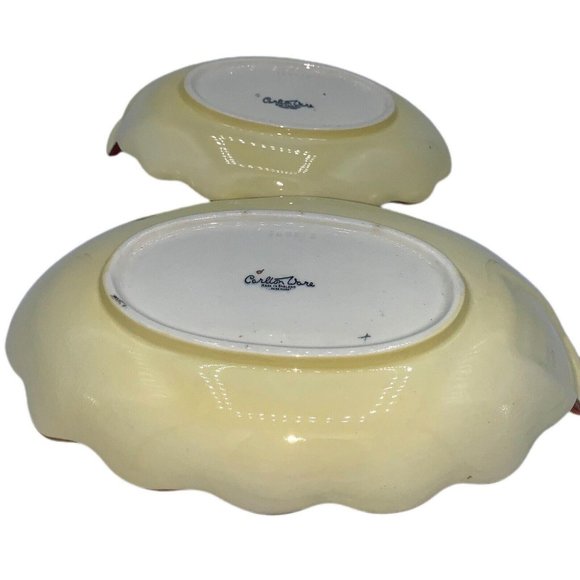 Art Deco Carlton Ware Yellow Gold Rim Stripped Handle Scalloped Oval Platters - Picture 5 of 8